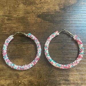 Multi-Color Beaded Hoop Earrings